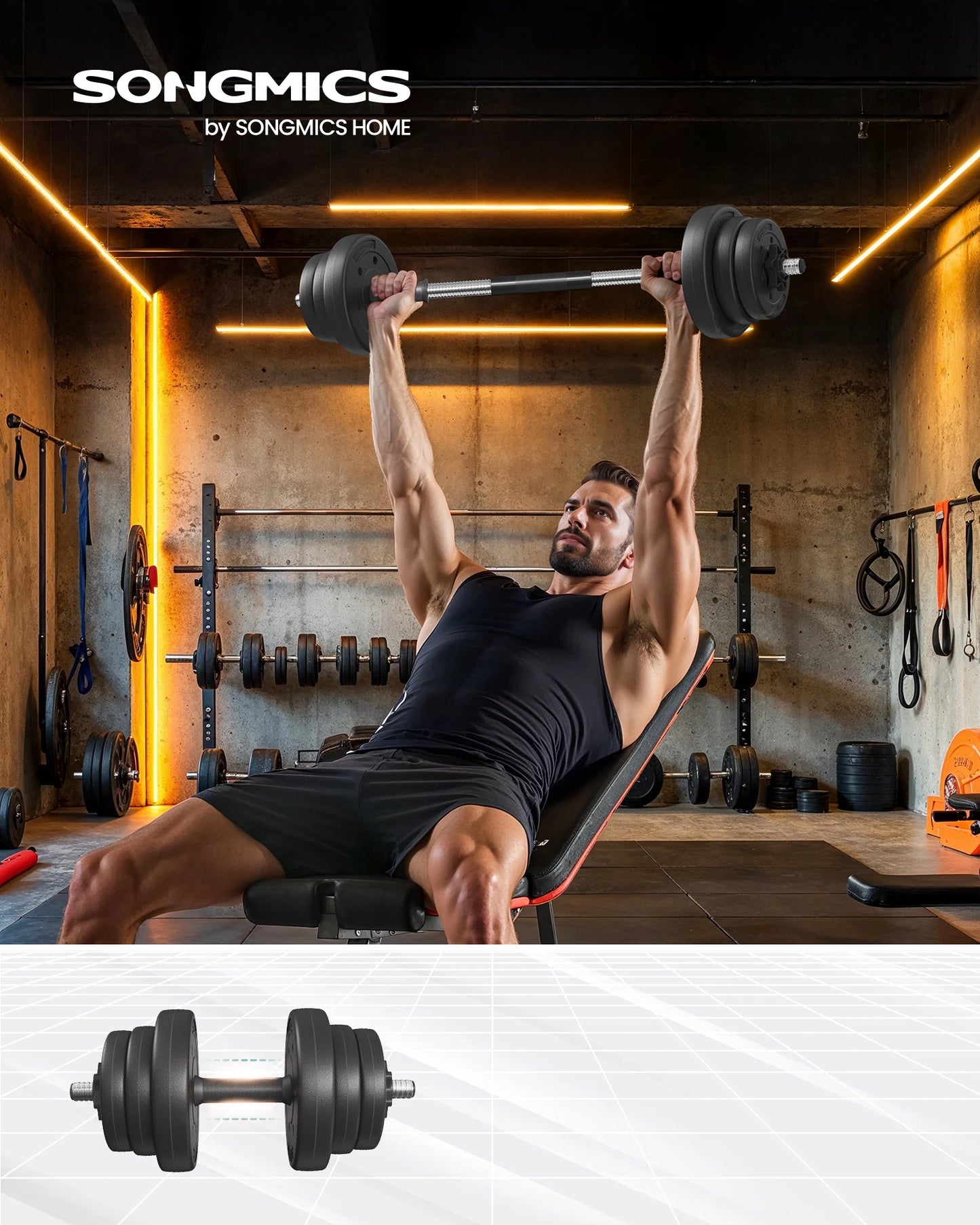 SONGMICS 2-in-1 dumbbell 2x10 kg dumbbell set voor thuis, 1 paar
