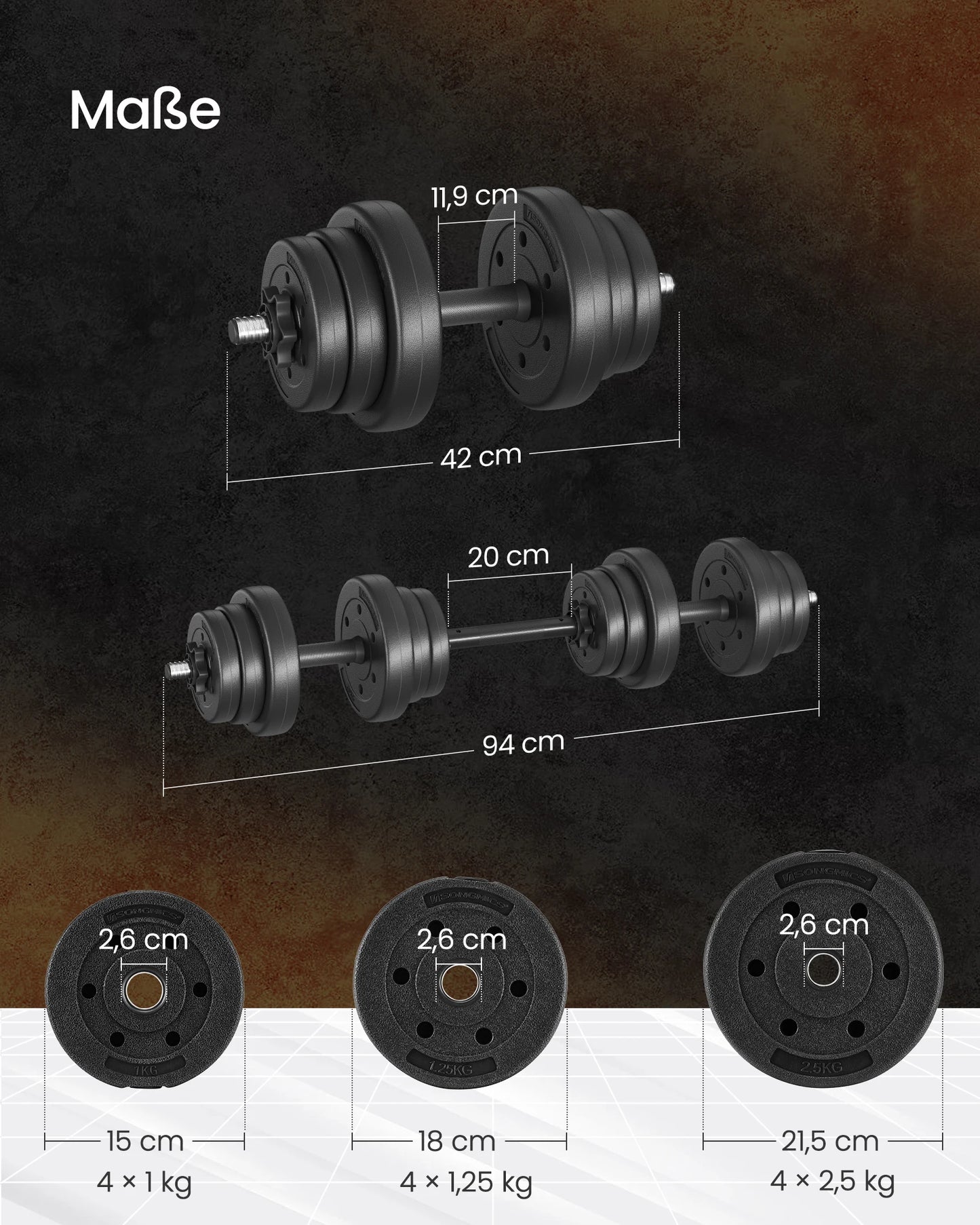 SONGMICS 2-in-1 dumbbell 2x10 kg dumbbell set voor thuis, 1 paar